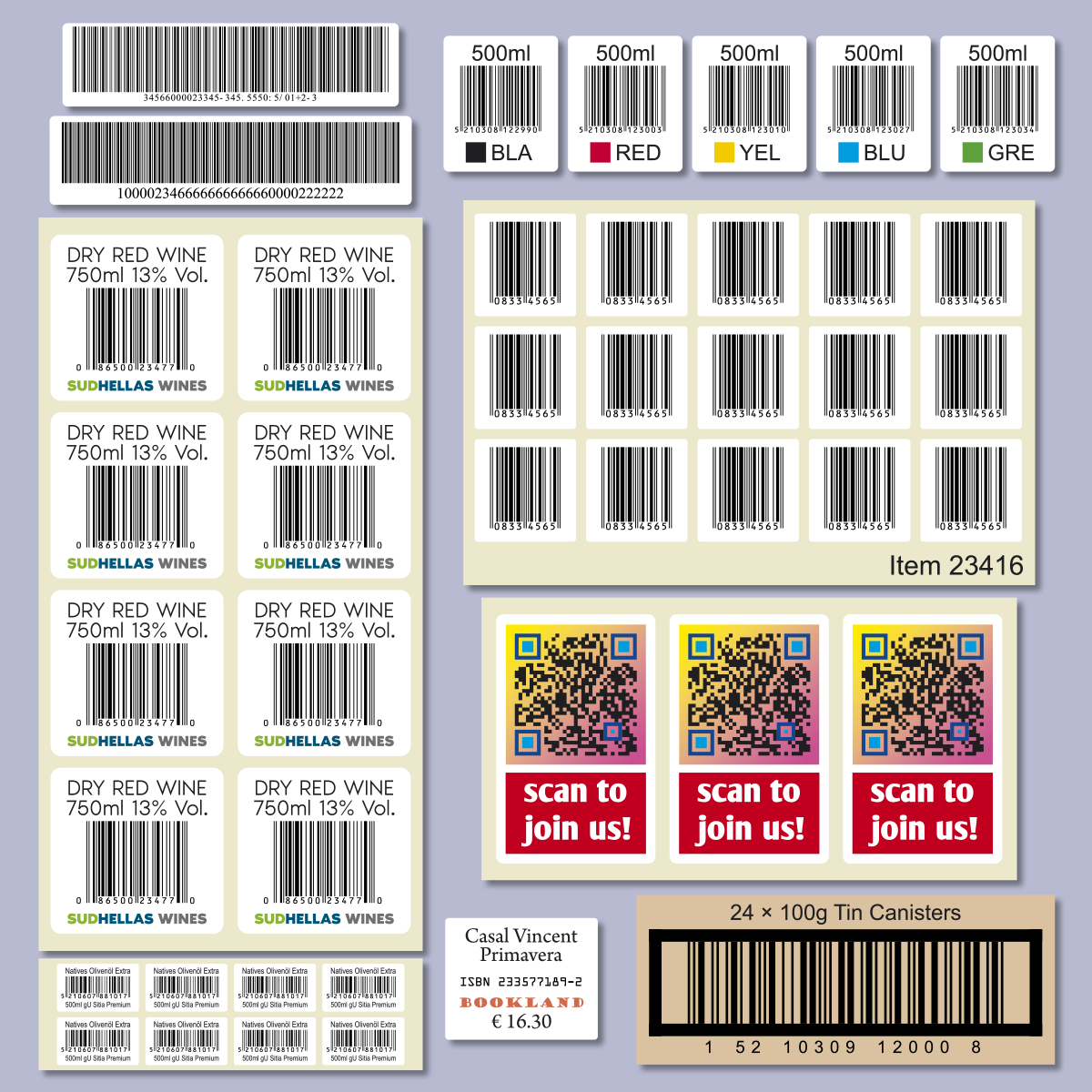 Barcode and QR code label production