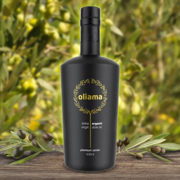 oliama, premium series extra virgin olive oil oliama_premium-series_EVOO_500ml_with-background